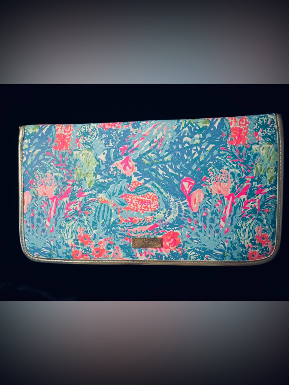 NWT Lilly Pulitzer Blue & Pink Tropical Floral Zip Pouch